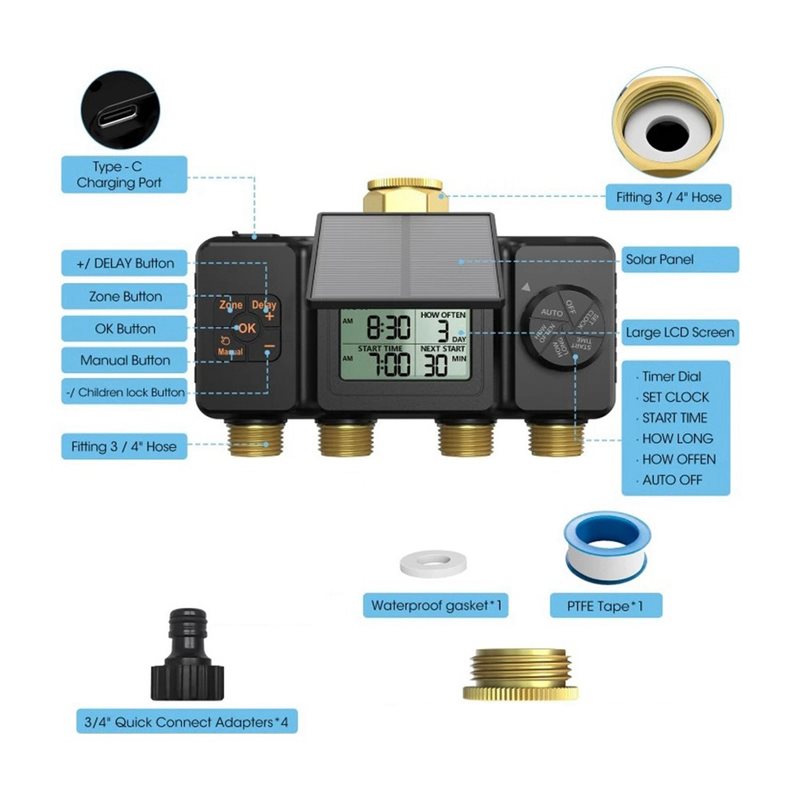 PHFU-태양광 관개 타이머 자동 관개 시스템 4존 스 - Smart Garden Tap Timer 리뷰 및 가격