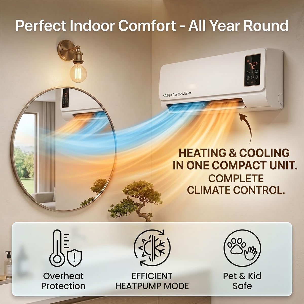 1800W 벽걸이형 에어컨 팬 및 히터 콤보, 휴대용  - Smart Garden Offices 리뷰 및 가격